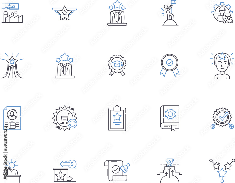 Awards outline icons collection. Awards, accolades, honors, prizes, recognitions, accolades, laurels vector and illustration concept set. rewards, distinctions, tributes linear signs