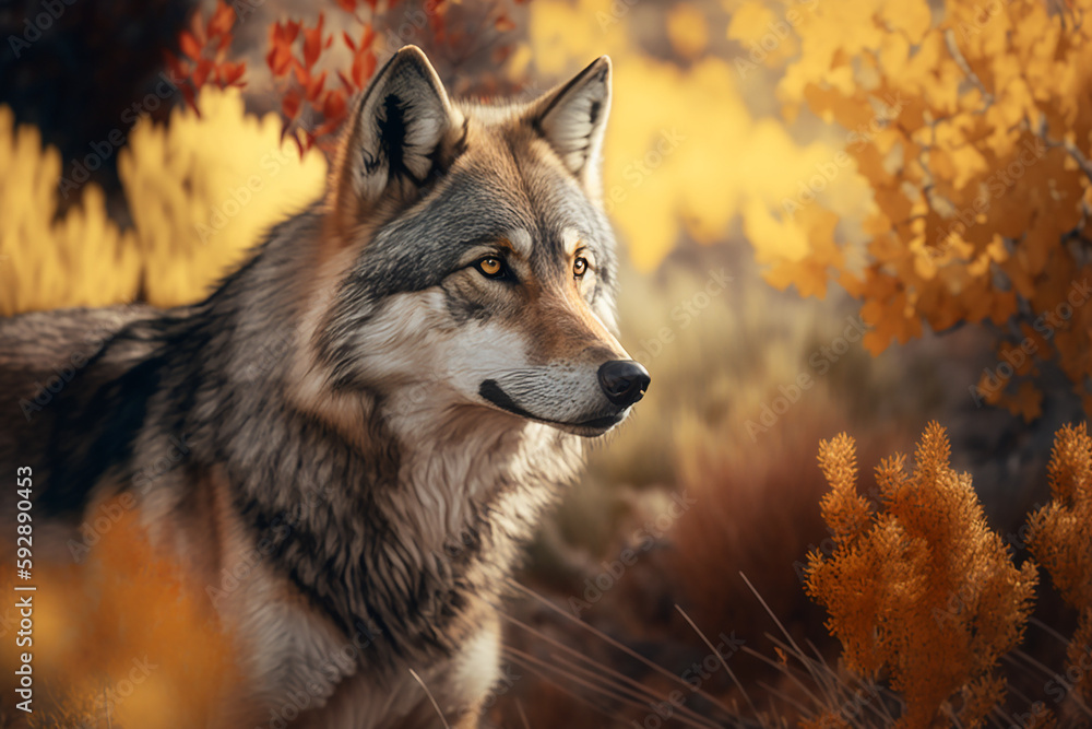 Wolf in the Wild. Generative AI.
A realistic digital painting of a wolf in the forest. Wolf in the Wild. Generative AI.
A realistic digital painting of a wolf in the forest.
