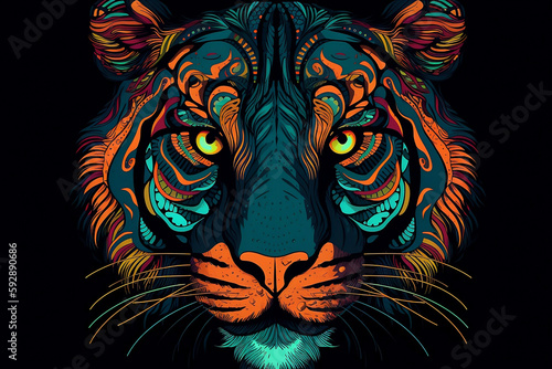 Tiger head colorful vector. Generative AI.