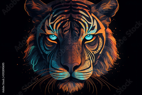 Tiger head colorful vector. Generative AI.