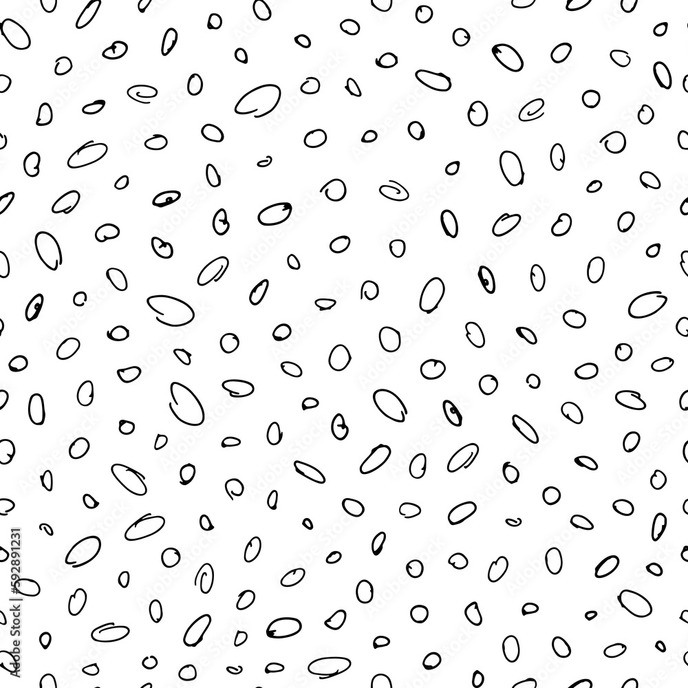 Hand drawn marker and ink seamless patterns  illustration. Sloppy Doodle circles dots in monochrome.
