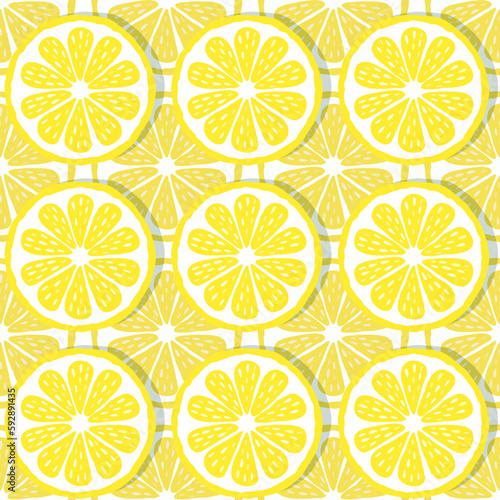seamless pattern of lemons- illustration. Bright print texture lemon yellow. Natural bright lemon. Lemon wedges are symmetrical. Lemon fruit.