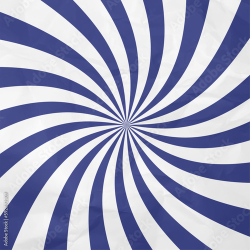Retro, vintage blue, purple circus radial rays, lines background. Twisted pattern with rumpled, crumpled old paper (Full Vector)