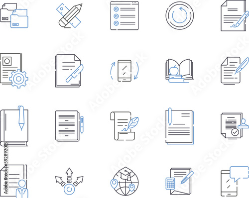 online learning outline icons collection. E-learning, virtual, tutorials, digital, courses, education, webinars vector and illustration concept set. instruction, asynchronous, content linear signs