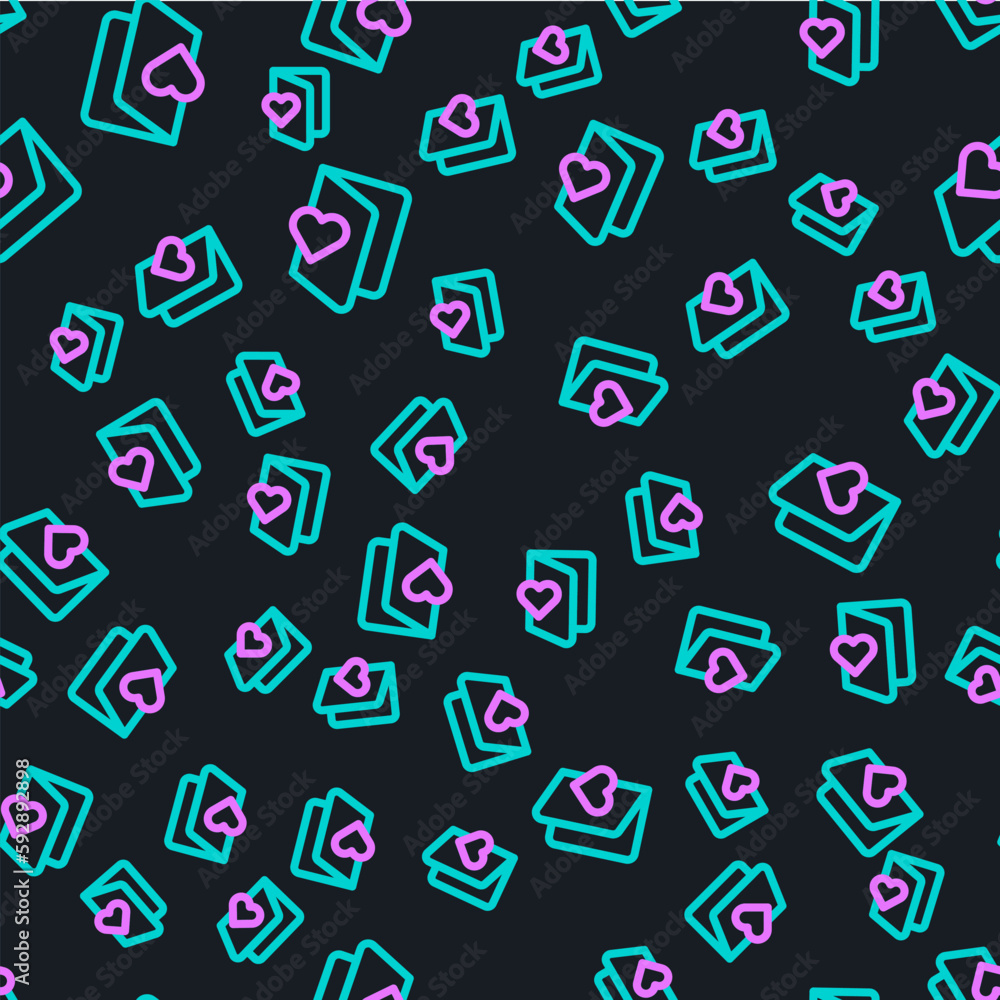 Line Valentines day flyer with heart icon isolated seamless pattern on black background. Celebration poster template for invitation or greeting card. Vector Line Valentines day flyer with heart icon isolated seamless pattern on black background. Celebration poster template for invitation or greeting card. Vector