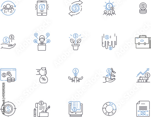 Credit outline icons collection. Credit, Loans, Cards, Banking, Score, History, Debt vector and illustration concept set. Fraud, Investment, APR linear signs