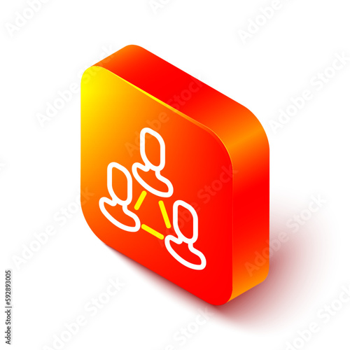 Isometric line Business hierarchy organogram chart infographics icon isolated on white background. Corporate organizational structure graphic elements. Orange square button. Vector