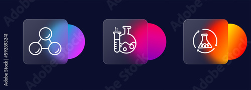 Chemistry icons set. Atams, test tubes, student, science.