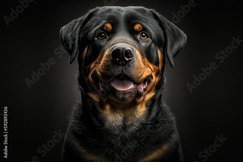 healthy Rottweiler dog standing outdoors alert expression. Great pet or animal care concept. Generative AI