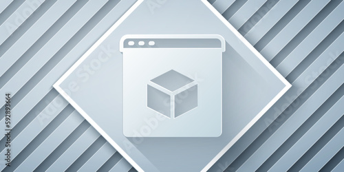 Paper cut 3D printer icon isolated on grey background. 3d printing. Paper art style. Vector