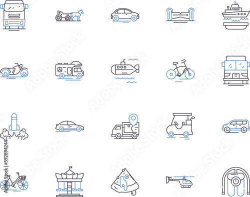 Transport and tour outline icons collection. Transport, Tour, Travel, Bus, Taxi, Car, Rail vector and illustration concept set. Flight,Airline,Cruise linear signs