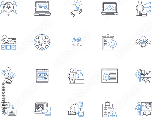 System administration outline icons collection. Administration, System, Management, Networking, Services, Resources, Security vector and illustration concept set. Patching, Monitoring, Automation
