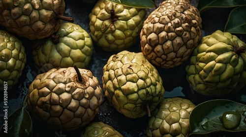 Fresh Custard apple Seamless Background with Glistening Droplets - Hasselblad Shot  Pro Color Grading  Soft Shadows  and High-End Retouching. Generative AI.