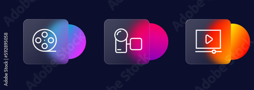 Cinema icons set. Film strip, camera, broadcast, operator. Cinema concept.