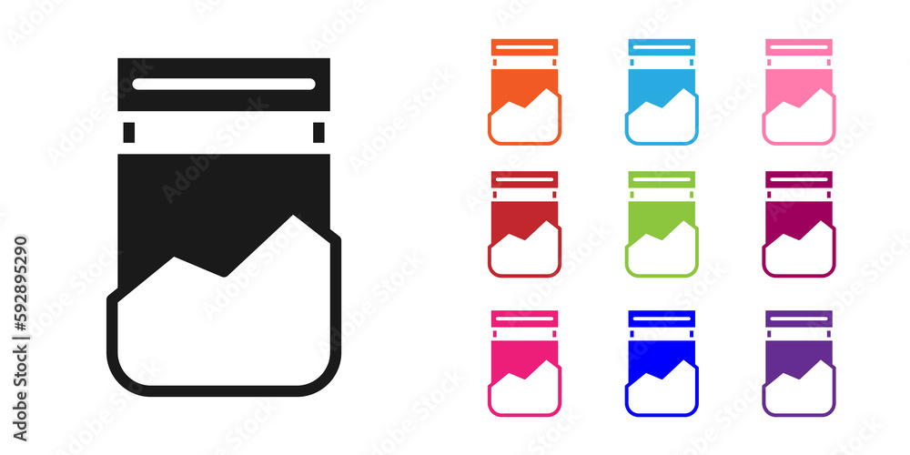 Black Plastic bag of drug icon isolated on white background. Health danger. Set icons colorful. Vector Black Plastic bag of drug icon isolated on white background. Health danger. Set icons colorful. Vector