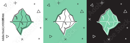 Set Iceberg icon isolated on white and green, black background. Vector