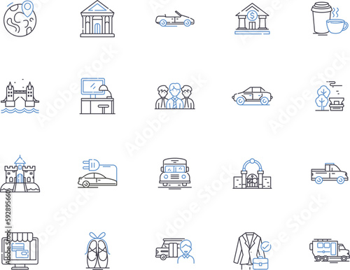 City outline icons collection. Town, Metropolis, Urban, Municipality, Settlement, Population, Isolated vector and illustration concept set. Community, Area, Abode linear signs