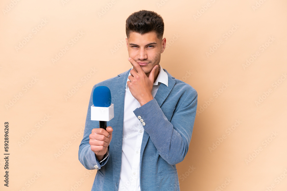Young caucasian TV presenter man isolated on white background thinking Young caucasian TV presenter man isolated on white background thinking