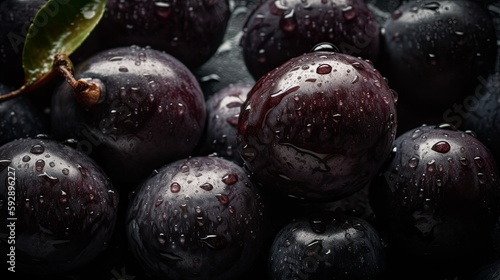 Fresh Jabuticaba Seamless Background with Glistening Droplets - Hasselblad Shot, Pro Color Grading, Soft Shadows, and High-End Retouching. Generative AI.