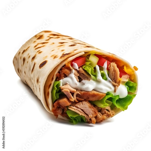 Delicious juicy shawarma stuffed in pita bread. Based on generative AI