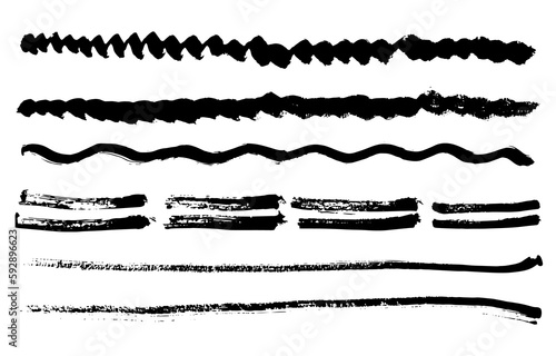 Lines texture. Black ink grunge paint brush strokes. Painted ink stripes, design elements.  illustration