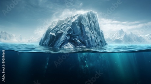 Broken piece of iceberg in the ocean. Generative AI © Collab Media