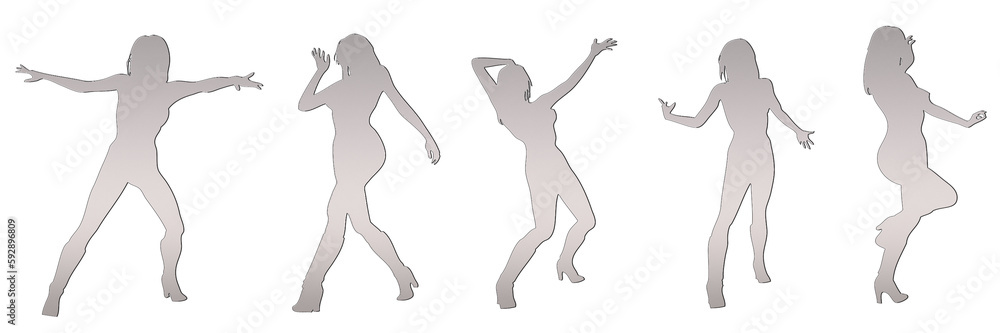 set of female silhouette isolated on white background, 2d illustration set of female silhouette isolated on white background, 2d illustration
