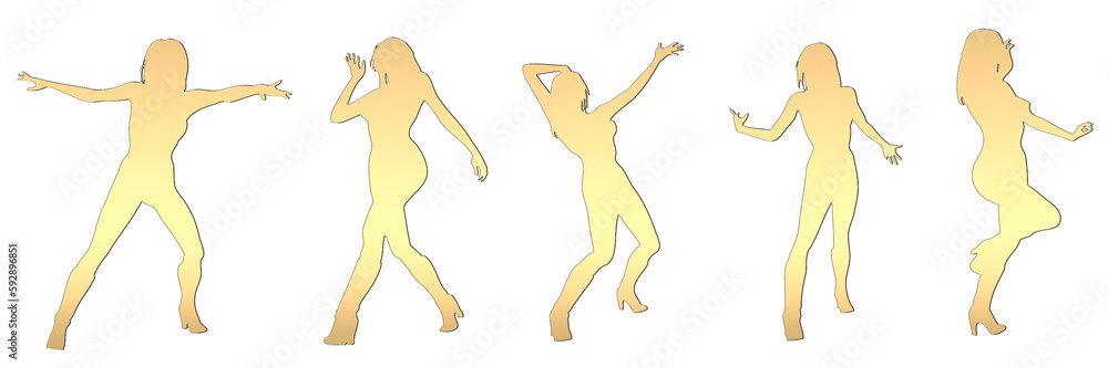 set of female silhouette isolated on white background, 2d illustration set of female silhouette isolated on white background, 2d illustration