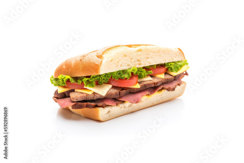 Delicious sandwich isolated on white background. Created with Generative AI Technology