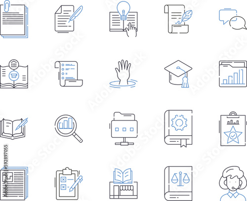 distance learning outline icons collection. Distance, Learning, Online, Education, Virtual, Course, Program vector and illustration concept set. Class, Web-based, eLearning linear signs