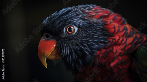 Close up Dusky lories with red and black feather. Generative AI