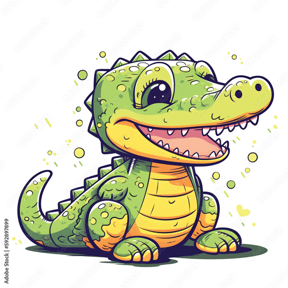 Fototapeta premium The cute chubby cartoon style green alligator