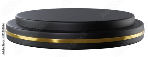 Black Gold cylinder podium product display, 3d rendering