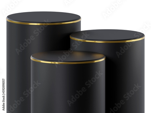 Black Gold cylinder podium product display, 3d rendering
