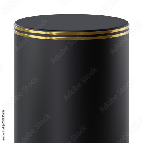 Black Gold cylinder podium product display, 3d rendering