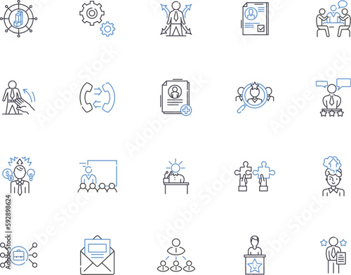 Office supplies outline icons collection. Supplies, Stationery, Pens, Paper, Printer, Desk, Calculator vector and illustration concept set. Chair, Pencils, Stapler linear signs