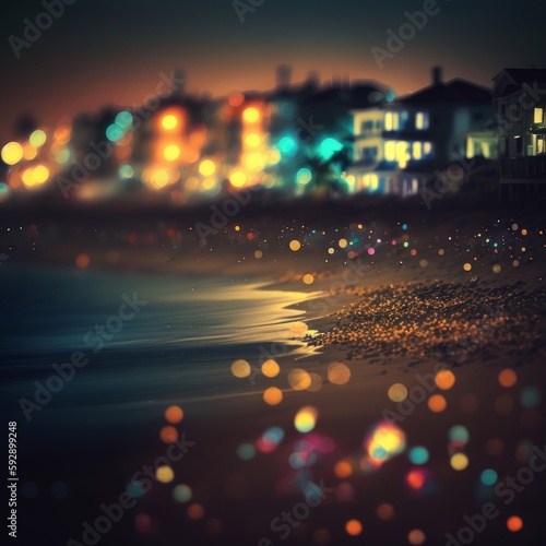 Generative AI of beach at night bokeh background © Candice
