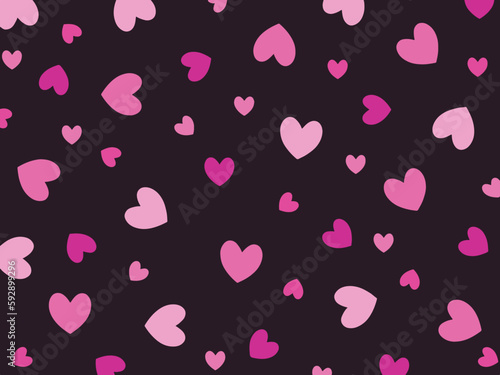 Pink hearts pattern decorative vector background isolated on horizontal landscape dark wallpaper template. Vector backdrop for social media or website post cover, paper or scarf textile prints, poster