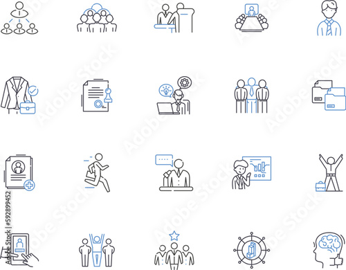 Office people outline icons collection. Office, People, Workers, Staff, Employees, Executives, Professionals vector and illustration concept set. Managers, Colleagues, Supervisors linear signs