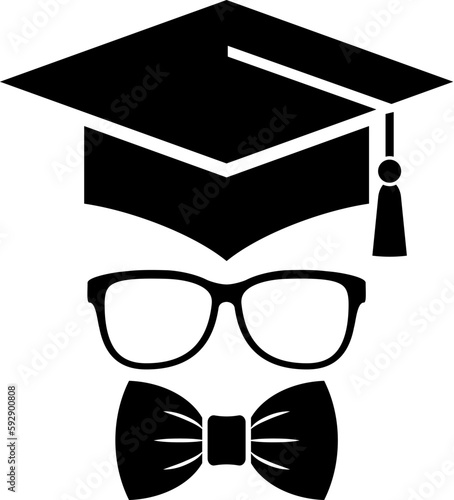 Graduated student symbol with mortarboard and bow tie