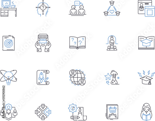 Education ceneter outline icons collection. Education, Center, Learning, Tutoring, Academy, Classes, Skills vector and illustration concept set. Training, Instructing, Instructors linear signs