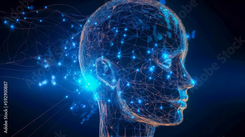 Representation of artificial intelligence, quantum mind, line head illustration, conceptual illustration, generative ia