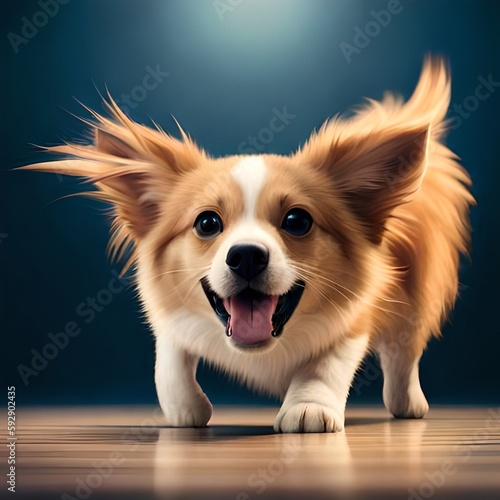 Depicting a break dance battle between a fluffe corgi dog photo