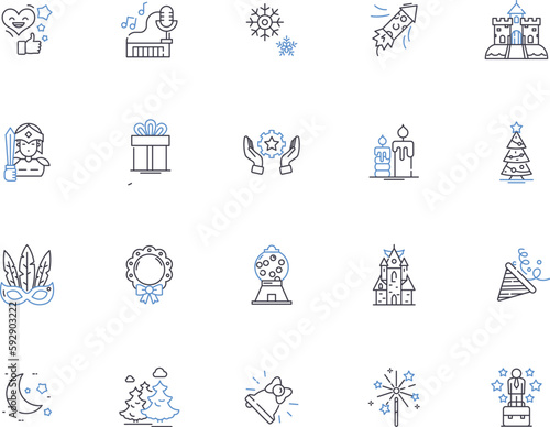 Holidays outline icons collection. Vacation, Festive, Trip, Celebration, Fete, Break, Holiday vector and illustration concept set. Convivial, Joyous, Gaiety linear signs