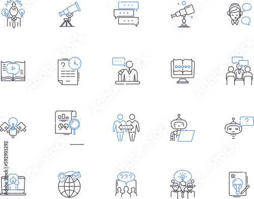 Questions and asnwers outline icons collection. Questions, Answers, Queries, Replies, Quizzes, Puzzles, Polls vector and illustration concept set. Intentions, Inquiries, Tests linear signs