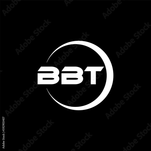 BBT letter logo design with black background in illustrator, cube logo, vector logo, modern alphabet font overlap style. calligraphy designs for logo, Poster, Invitation, etc. photo