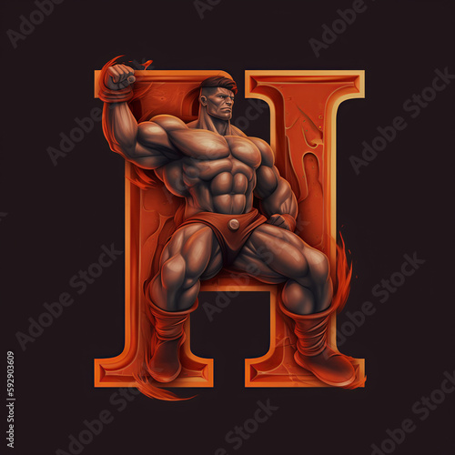 muscle, gym, alphabet, A, B, C, D, F, G, H, J, K, L, M, N, P, Q, R, S, T, V, X, Z, comic, 3d, hulk,  character, retro, football, worker, hero, player, strong, people, muscular, generative ai