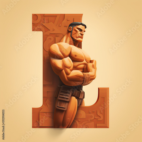 muscle, gym, alphabet, A, B, C, D, F, G, H, J, K, L, M, N, P, Q, R, S, T, V, X, Z, comic, 3d, hulk,  character, retro, football, worker, hero, player, strong, people, muscular, generative ai photo