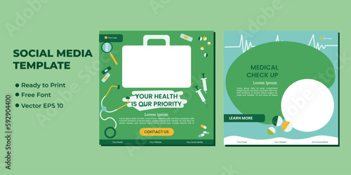 Medical healthcare service social media post template design. Hospital, doctor, clinic and dentist health business promotion flyer poster.