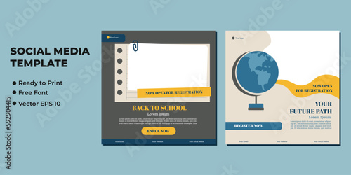 School admission square banner. Suitable for educational banner and social media post template